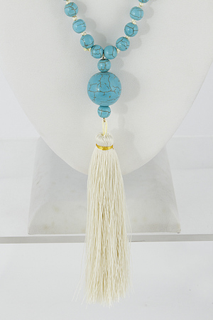 Long Beaded Necklace With Tassel And Stone 6DCD10